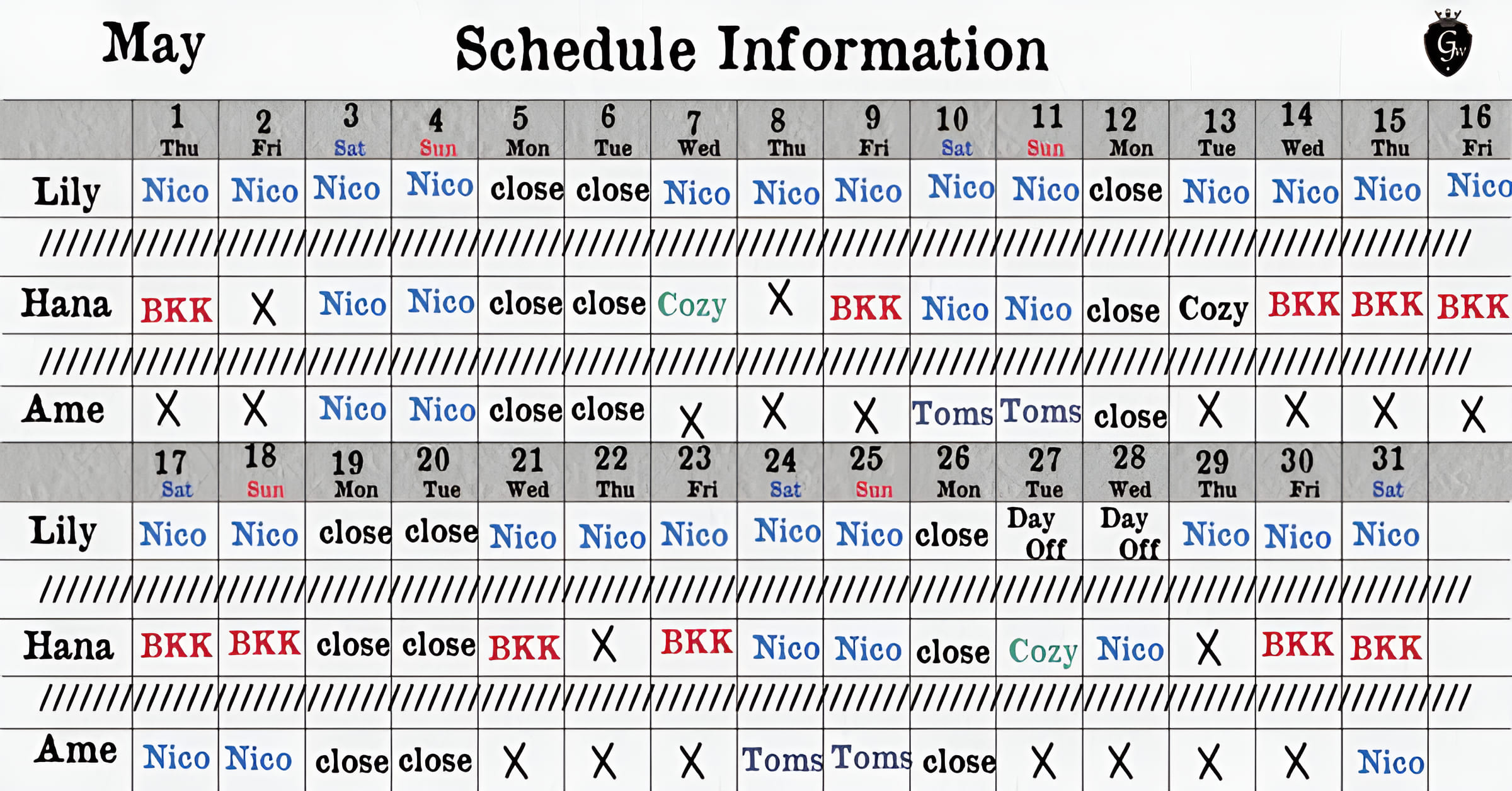 Main Schedule